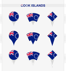 Cook Islands flag, set of location pin icons of Cook Islands flag.