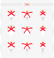 Jersey flag, set of location pin icons of Jersey flag.