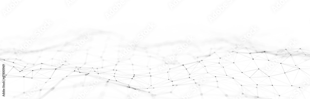 Fototapete Dynamic wave with connected dots and lines on a white background. Digital wave background concept. Abstract technology background. Big data visualization. 3D rendering.