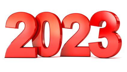 Red new year 2023. Conceptual illustration. Isolated on white background. 3d render