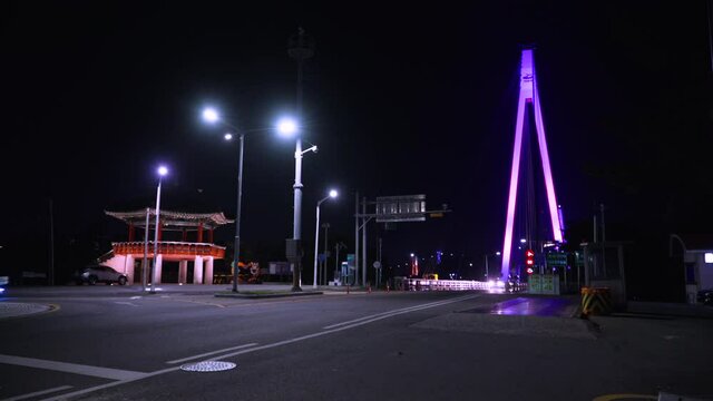 Night view of dolsan bridge, Yeosu, South Korea