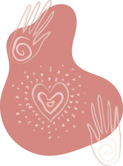 Boho abstract vector illustration with heart, hands, blob