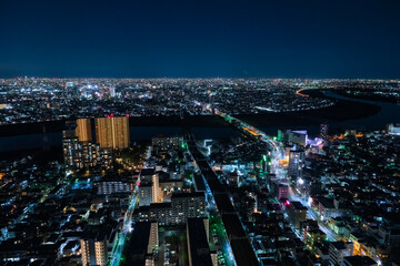 千葉県市川市 アイ・リンクタウン展望施設からの夜景、江戸川区方面