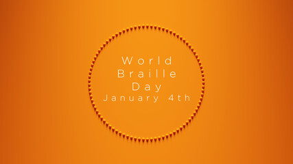 Orange Ring Circle Spheres Texture Vintage Art World Braille Day 4 January International Braille Day White Text Orange Background 3d illustration render