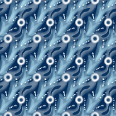 seamless pattern of color and light blue and white with flowers and abstract decorations, pattern print