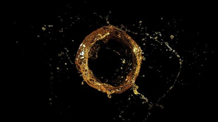 Super Slow Motion Shot of Oil Vortex Splash Liquid Isolated on Black Background at 1000fps.