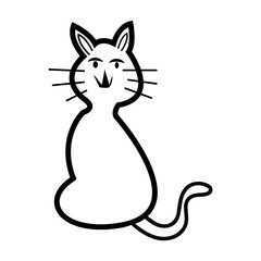 Modern line art cat with abstract shapes isolated on white background. Hand drawn continuous line art vector illustration for fashion, prints, posters, leaflets, cards or invitations. Abstract cat