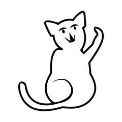 Modern line art cat with abstract shapes isolated on white background. Hand drawn continuous line art vector illustration for fashion, prints, posters, leaflets, cards or invitations. Abstract cat