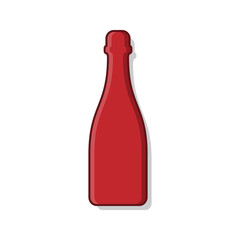Red wine bottle. Alcoholic drink for parties and celebrations. Simple shape isolated with shadow and light. Colored illustration on white background. Flat design style for any purposes