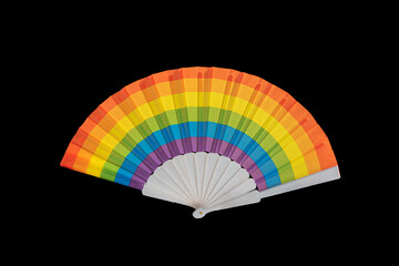 Fan with gay pride colours on black background