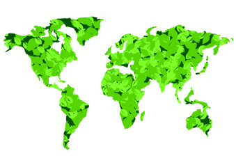 Vector background with the world map in green tones. Green background with place for text.