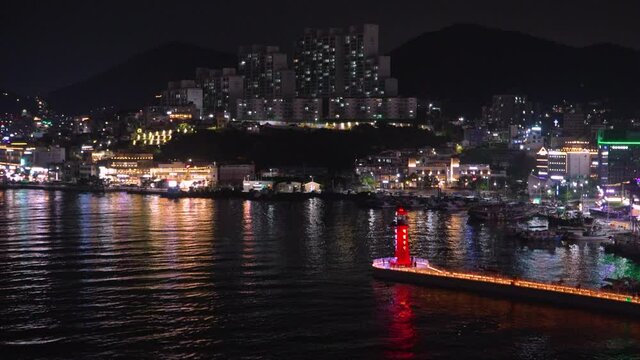 Aerial night view from cable car, Yeosu, South Korea