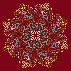 Round abstract graceful pattern of bright colored elements on a dark background for the cover.