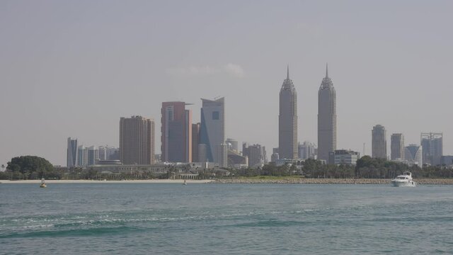 Dubai Midtown Skyline with Yacht