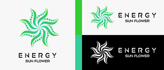 Fototapeta na wymiar flower shaped solar energy logo design template, rotating icon element. vector abstract logo illustration