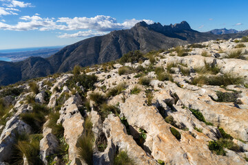 beautiful mediterranean mountain landscape on the Costa Blanca in Spain with eroded limestone rocks