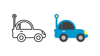 Toy car icon special collection colorful icon set. Upload the battery car vector. Design element colored flat icon and linear symbol. Editable linear icon set.