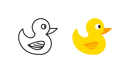 Toy duck icon special collection colorful icon set. Upload the yellow duck vector. Design element colored flat icon and linear symbol. Editable linear icon set.