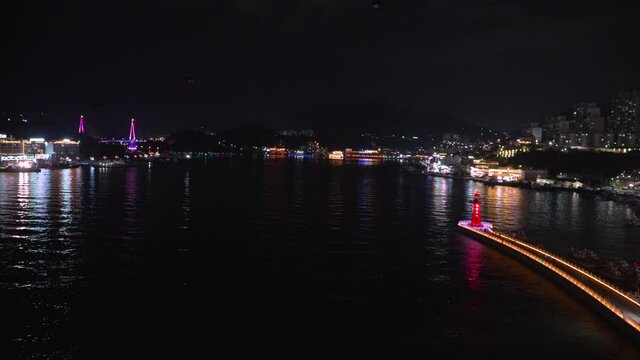 Aerial night view from cable car, Yeosu, South Korea