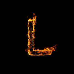 Single Letter of Fire Flames Alphabet on Black Background.