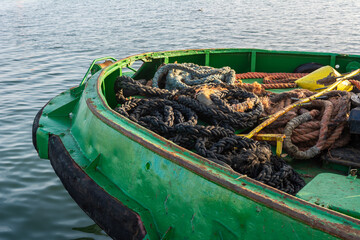 Ship rope on the deck of a vessel