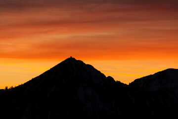 German Alps Herzogstand summit at sunset