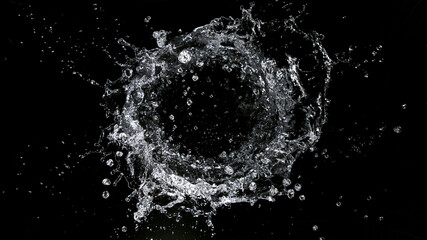 Water vortex isolated on black background, macro shot.