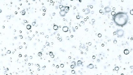 Moving Bubbles on White Background, macro shot.