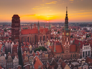 A warm summer day above the Old Town in Gdańsk. Aerial photo of the monuments of this old town. © PawelUchorczak