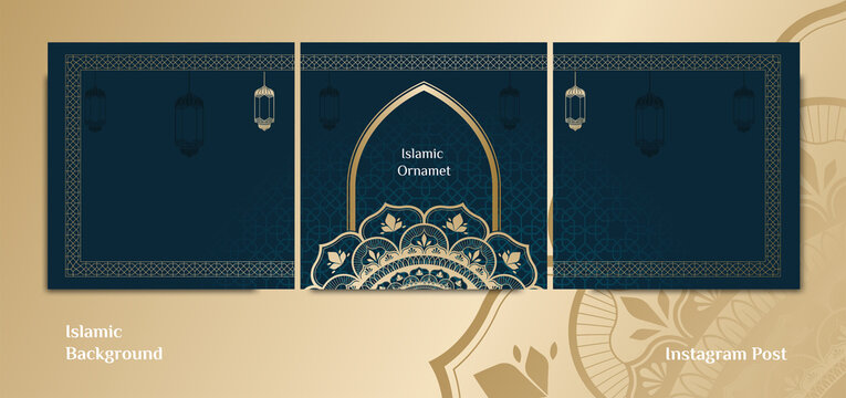 Islamic Ornament Gold Post Instagram Background Design Vector