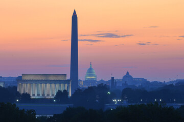 Washington D.C. skyline at night with major monuments in view - Washington D.C. United States of America	 - obrazy, fototapety, plakaty