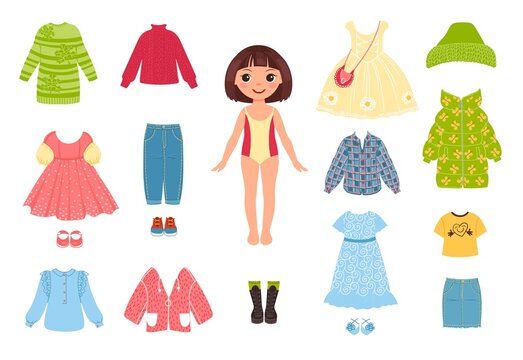 Premium Vector, Variety cute dress for paper doll girl vector