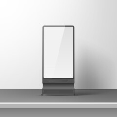 Realistic blank billboard. Empty 3D lightbox mockup. Advertising stand. Isolated promotion screen. Street marketing banner. Outdoor vertical board. Vector commercial object for branding