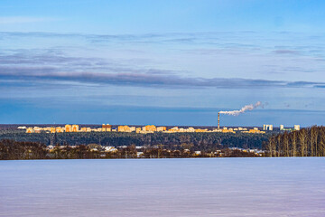 Winter landscape with the panorama of Serpuhov city, Russia