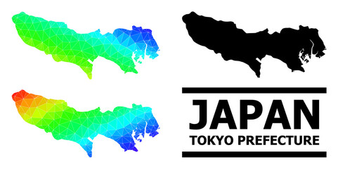 Vector low-poly spectral colored map of Tokyo Prefecture with diagonal gradient. Triangulated map of Tokyo Prefecture polygonal illustration.