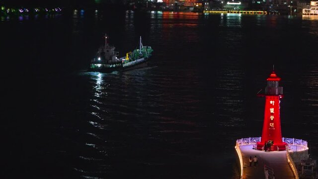 Aerial night view from cable car, Yeosu, South Korea