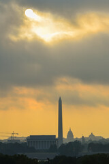 Washington D.C. skyline at sunrise with major monuments in view - Washington D.C. United States of America	