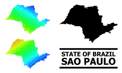 Vector lowpoly spectrum colored map of Sao Paulo State with diagonal gradient. Triangulated map of Sao Paulo State polygonal illustration.