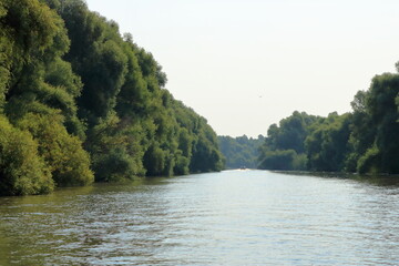 Fototapeta na wymiar Boat for tourists in the Danube Delta in Romania