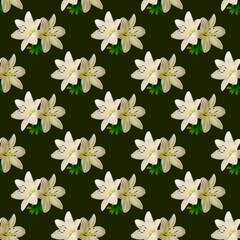 Water color lily flower & branch Seamless Pattern Design
