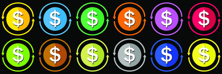 Fototapeta na wymiar Icon of dollar sign in circle with two arrow. colored USD dollar symbol. Vector illustration 