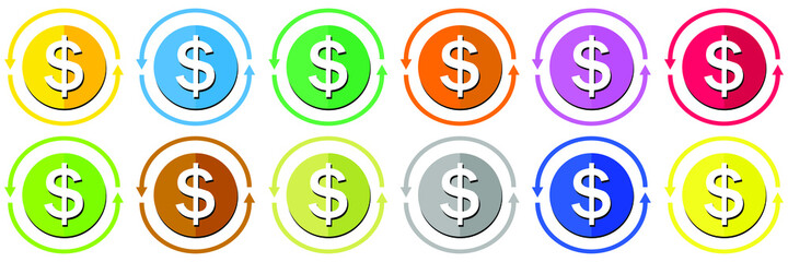 Icon of dollar sign in circle with two arrow. colored USD dollar symbol. Vector illustration

