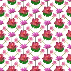 Deurstickers Water lily flower & leaf with buds Seamless Pattern Design © TriDraw