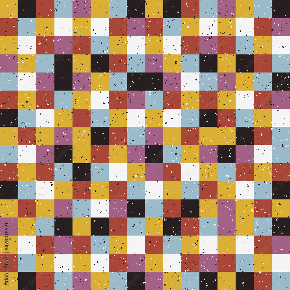 Poster The tiles are pastel colors, grainy effect creates texture. Avant-garde abstract tile decor. Vector noisy squares like pixels.