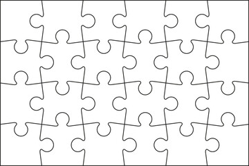 Puzzle pieces. Jigsaw outline grid. Simple background with 4x6 shapes. Thinking mosaic game. Laser cut frame. Vector illustration.