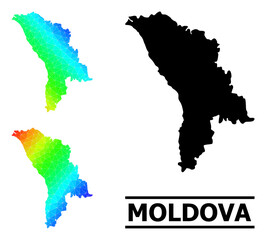 Vector low-poly spectrum colored map of Moldova with diagonal gradient. Triangulated map of Moldova polygonal illustration.