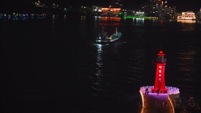 Aerial night view from cable car, Yeosu, South Korea