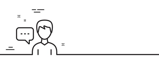 User communication line icon. Male Person with chat speech bubble sign. Human silhouette symbol. Minimal line illustration background. Person talk line icon pattern banner. Vector