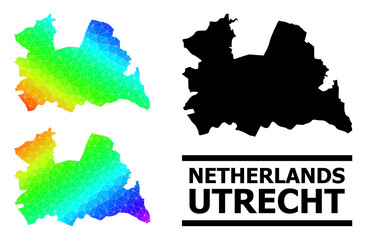 Vector low-poly rainbow colored map of Utrecht Province with diagonal gradient. Triangulated map of Utrecht Province polygonal illustration.