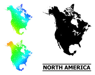 Vector lowpoly spectrum colored map of North America with diagonal gradient. Triangulated map of North America polygonal illustration.